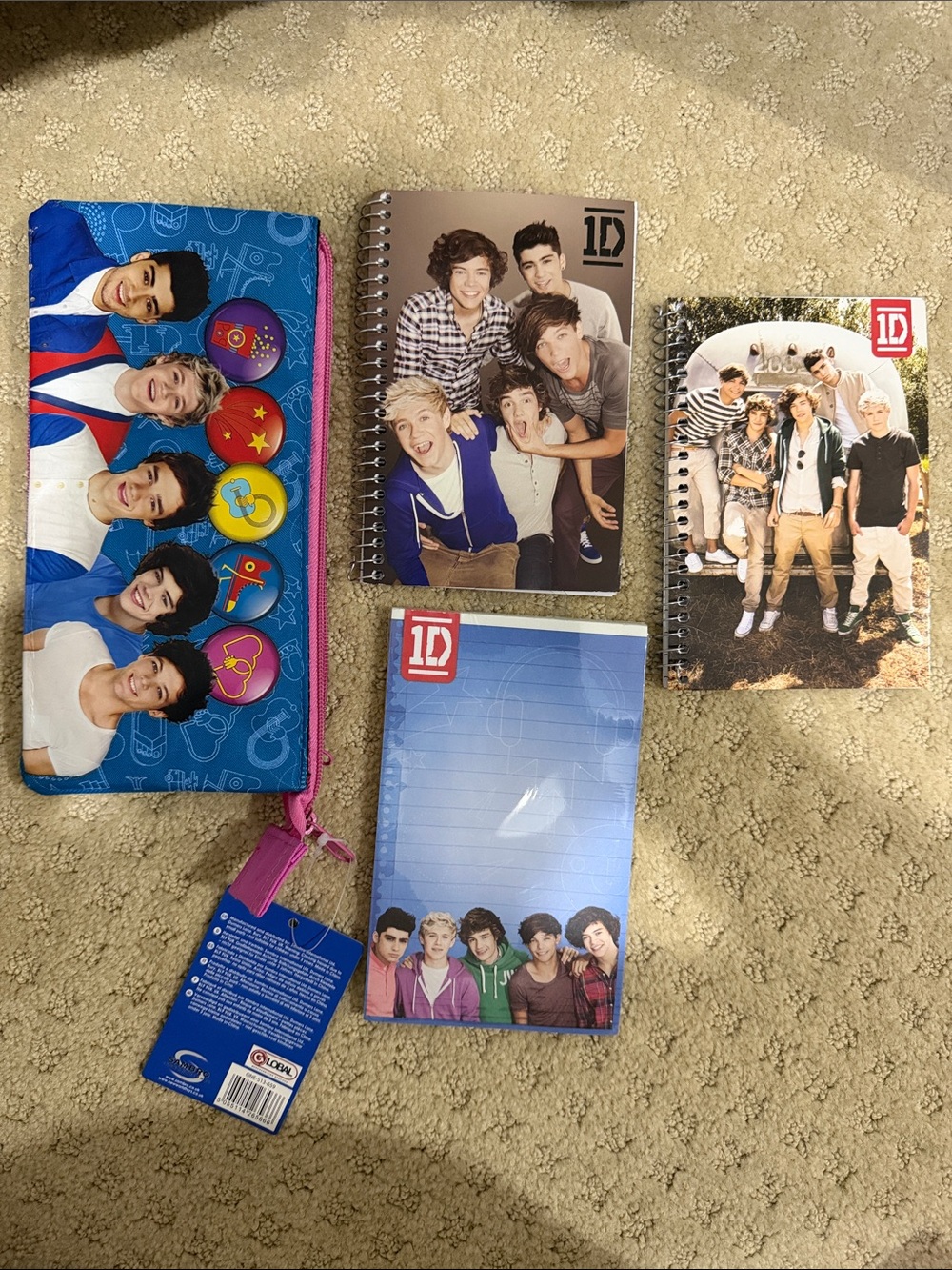 One Direction 3 pocket pencil pouch, 2 4x6 spiral notebooks & 50 sheet notepad